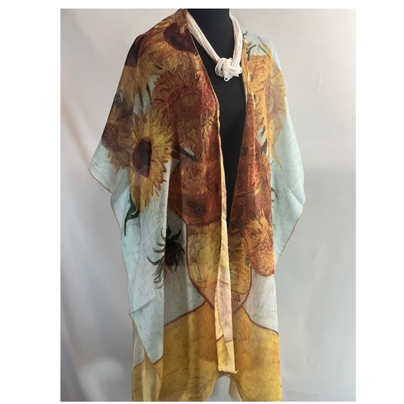 Van Gogh Sunflower Kimono Beach Cover Up Artsy Op Art Teacher Eclectic Grandma - Picture 9 of 12
